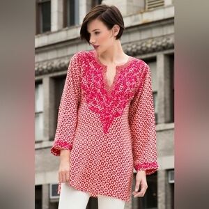 🔥AMAYA Caterina Red Silk Tunic, Size 40 (M)
